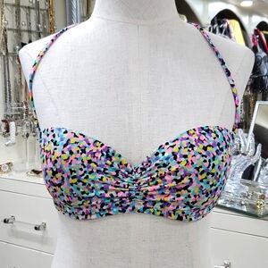 Victoria's secret bikini top blue gold multicolor confetti print removable strap